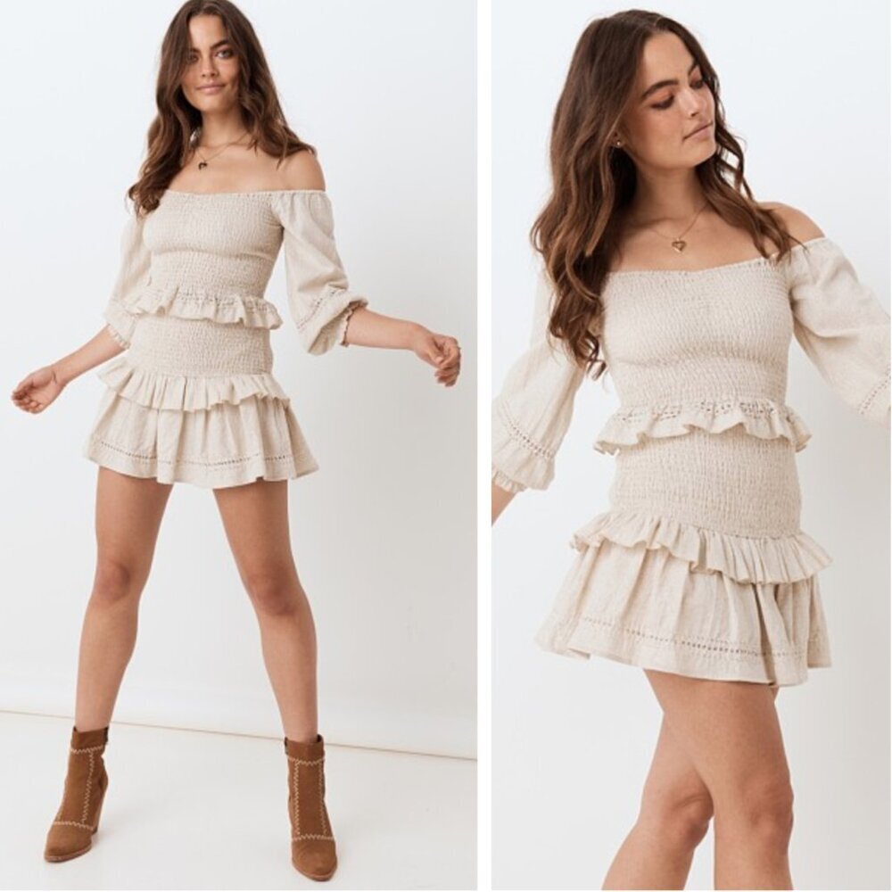 NWT Spell Lola Ruched Mini Skirt Biscuit